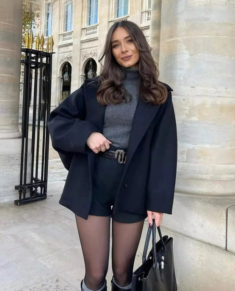 Wilhelmina Wide Flat Collar Oversized Cocoon Short Coat