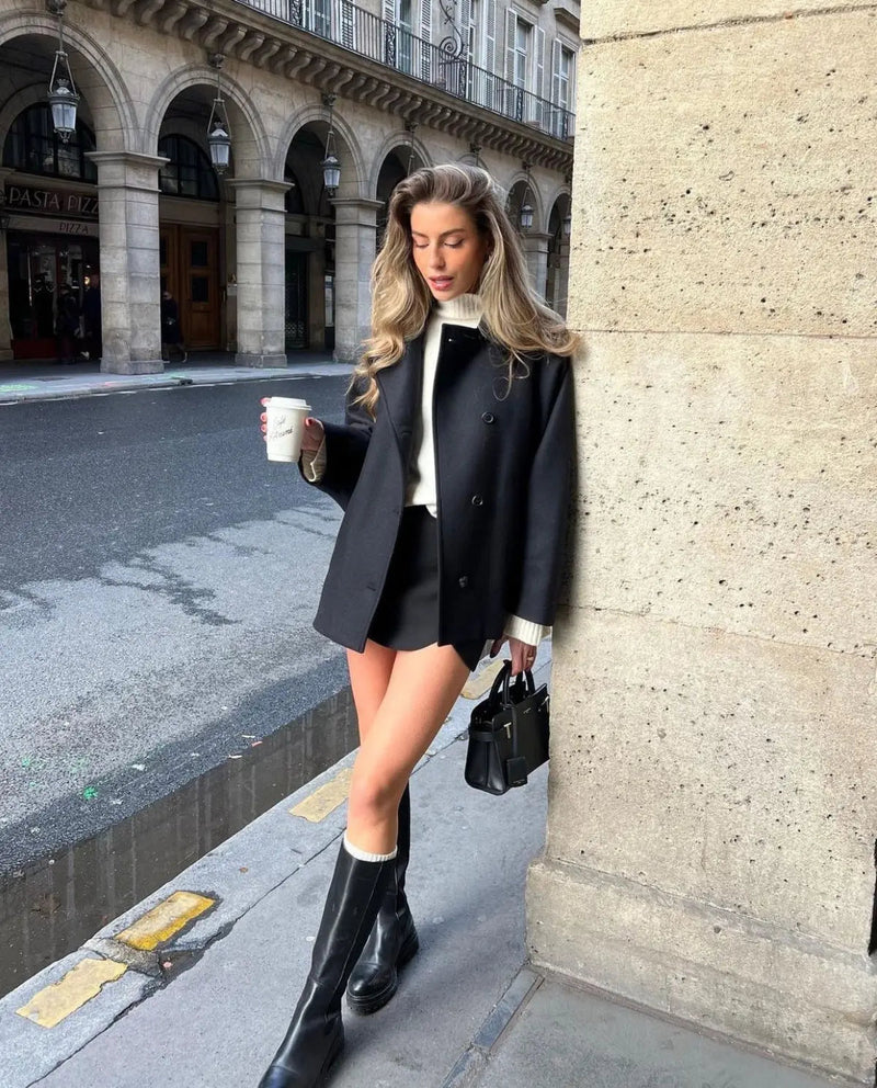Wilhelmina Wide Flat Collar Oversized Cocoon Short Coat
