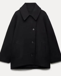 Wilhelmina Wide Flat Collar Oversized Cocoon Short Coat