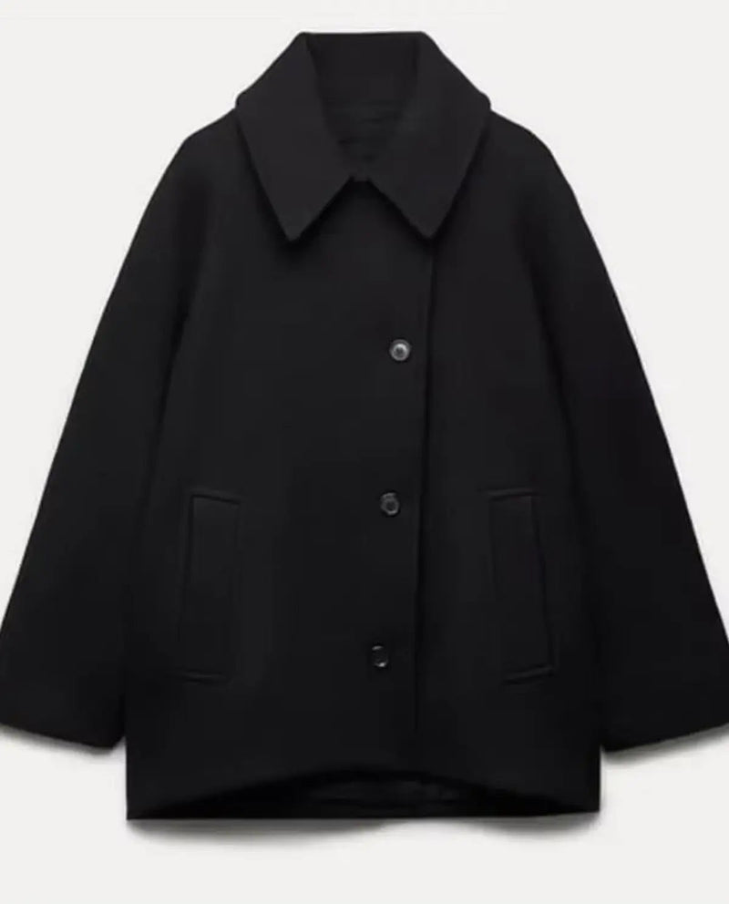 Wilhelmina Wide Flat Collar Oversized Cocoon Short Coat