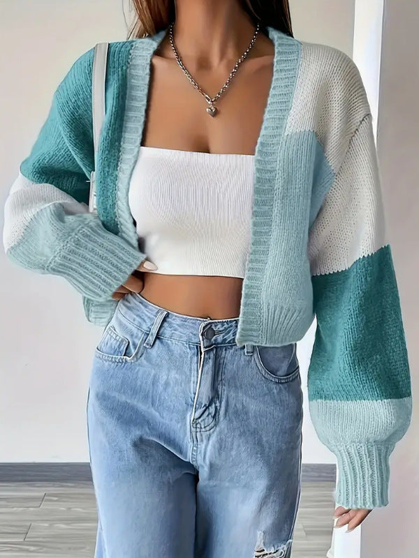 Blythe Colour Block Panel Open Front Cropped Knit Cardigan