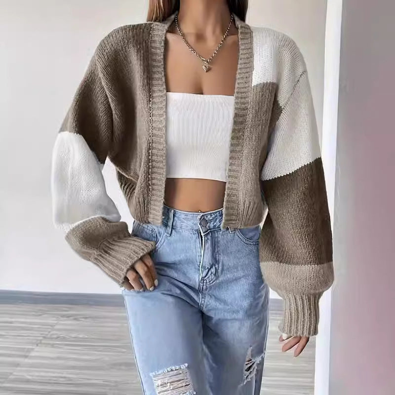 Blythe Colour Block Panel Open Front Cropped Knit Cardigan