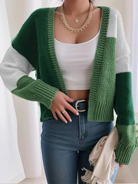 Blythe Colour Block Panel Open Front Cropped Knit Cardigan