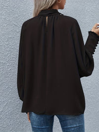 Yvonne Pussy Bow Tie Neck Blouson Sleeve Keyhole Back Blouse