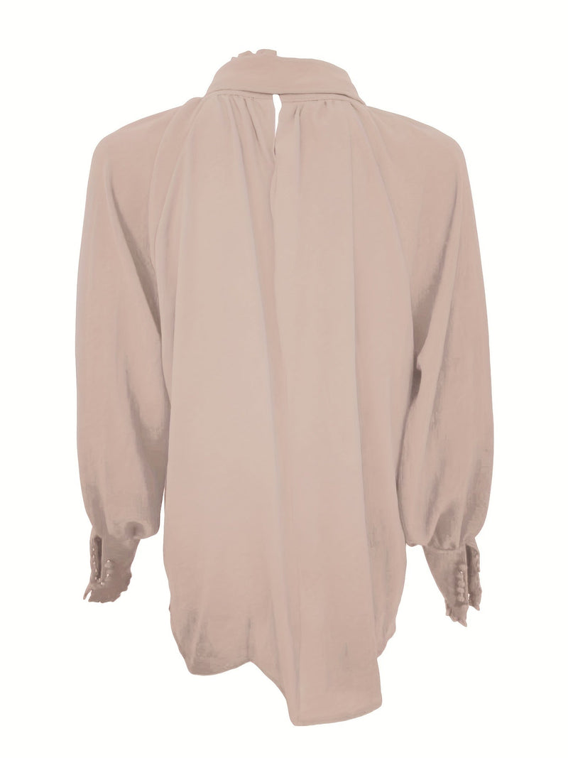 Yvonne Pussy Bow Tie Neck Blouson Sleeve Keyhole Back Blouse