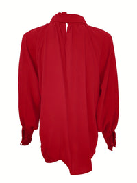 Yvonne Pussy Bow Tie Neck Blouson Sleeve Keyhole Back Blouse