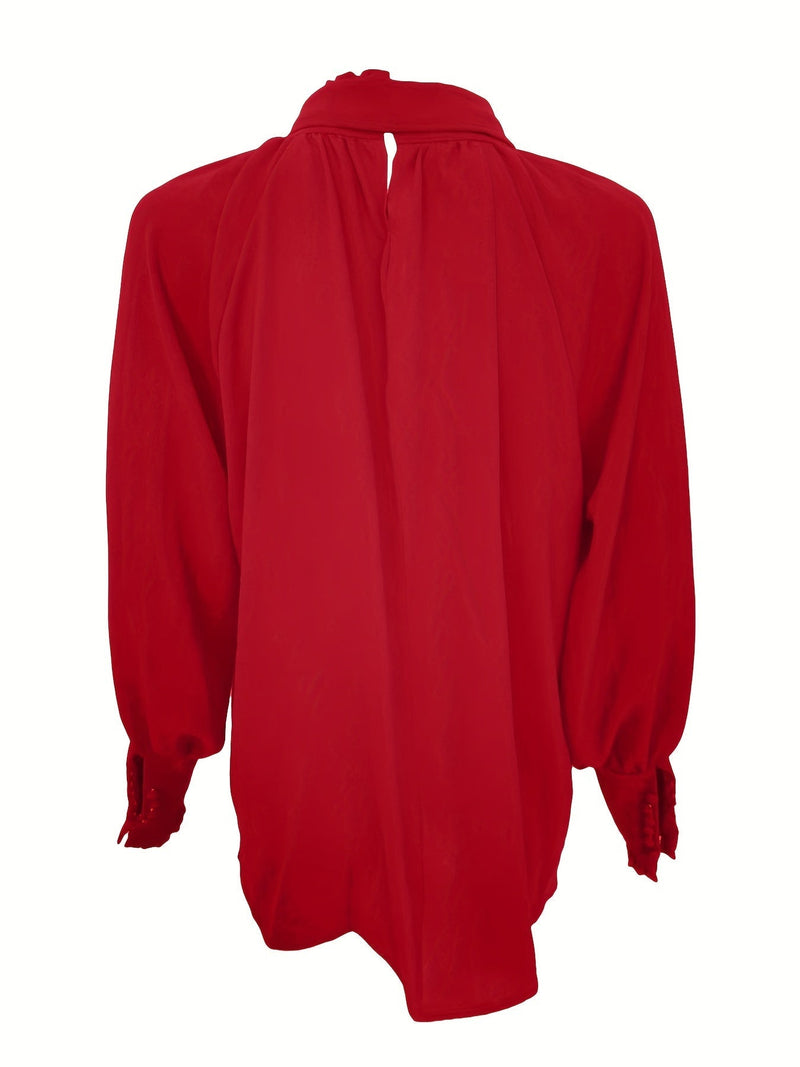 Yvonne Pussy Bow Tie Neck Blouson Sleeve Keyhole Back Blouse