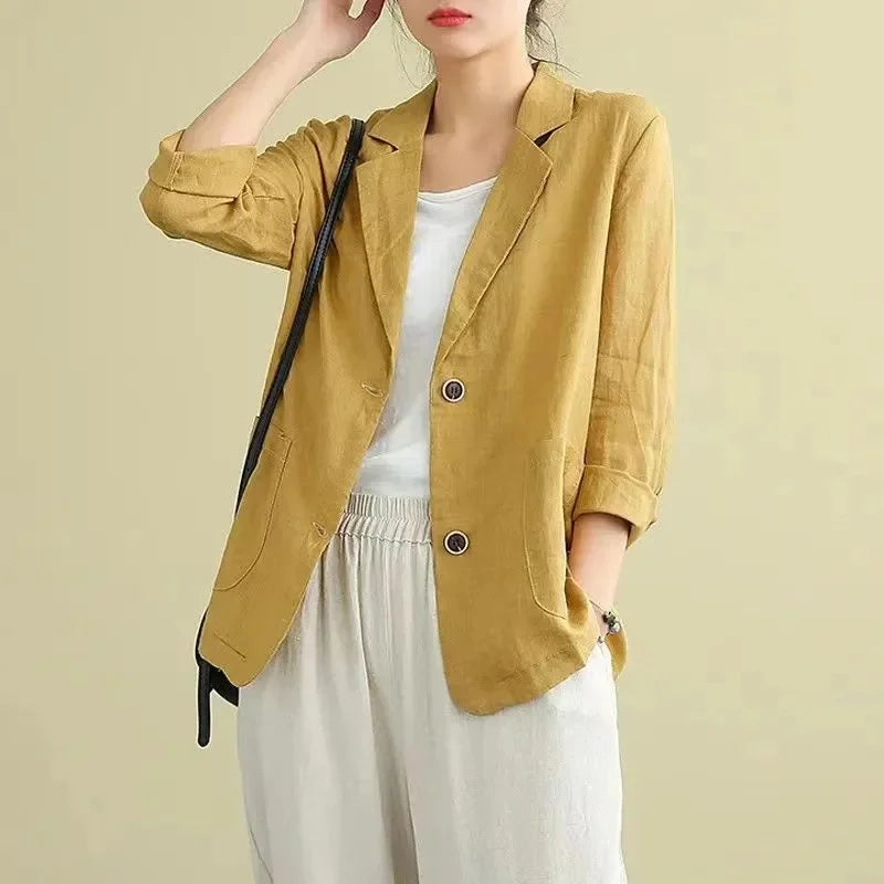 Belle Two Button Slub Texture Relaxed Everyday Blazer