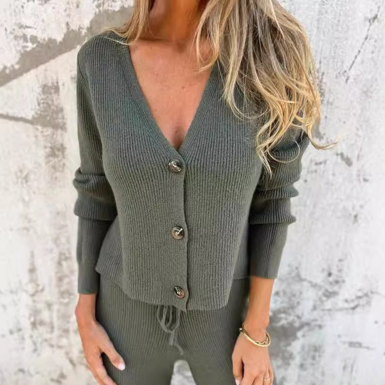 Dahlia Button Front Knit Cardigan and Wide Trouser Set