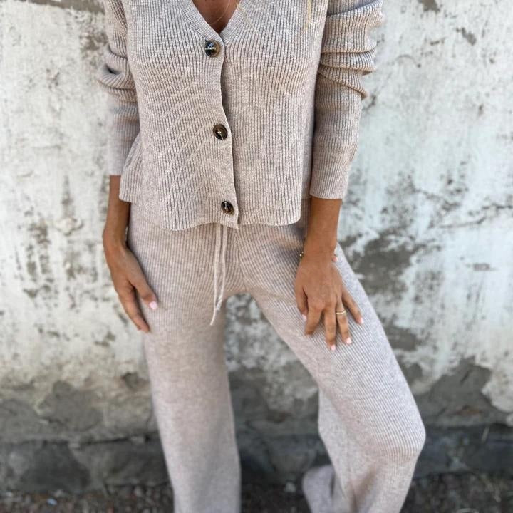 Dahlia Button Front Knit Cardigan and Wide Trouser Set