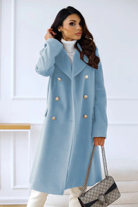 Iris Gold Button Double Breasted Military Flare Long Coat