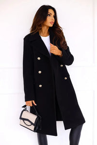 Iris Gold Button Double Breasted Military Flare Long Coat