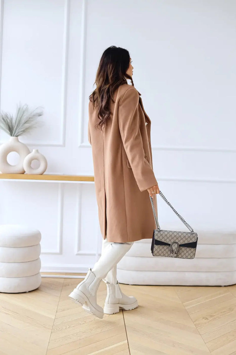 Iris Gold Button Double Breasted Military Flare Long Coat