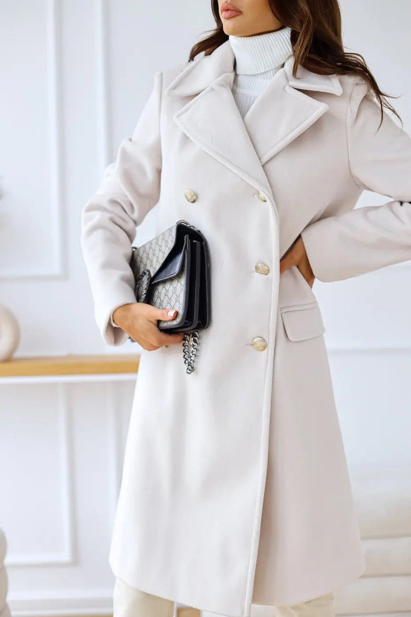 Iris Gold Button Double Breasted Military Flare Long Coat