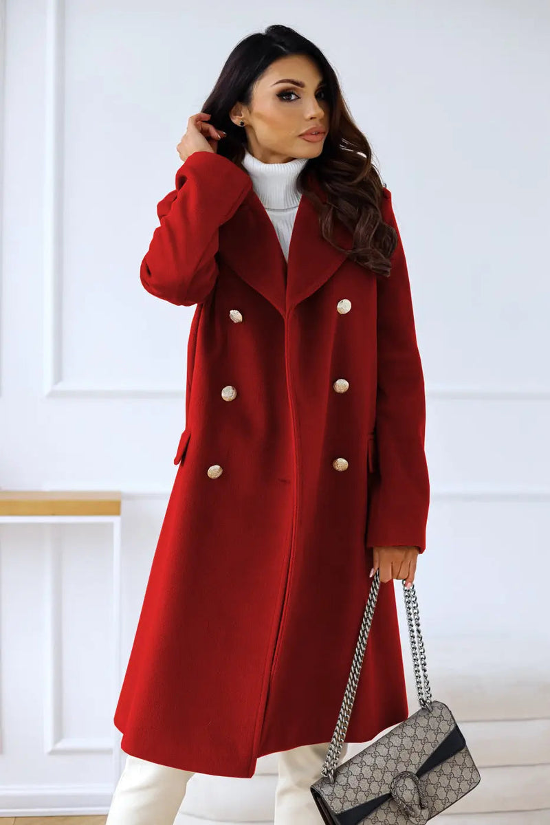 Iris Gold Button Double Breasted Military Flare Long Coat