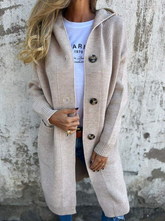 Susannah Ribbed Longline Button Through Pocket Cardigan