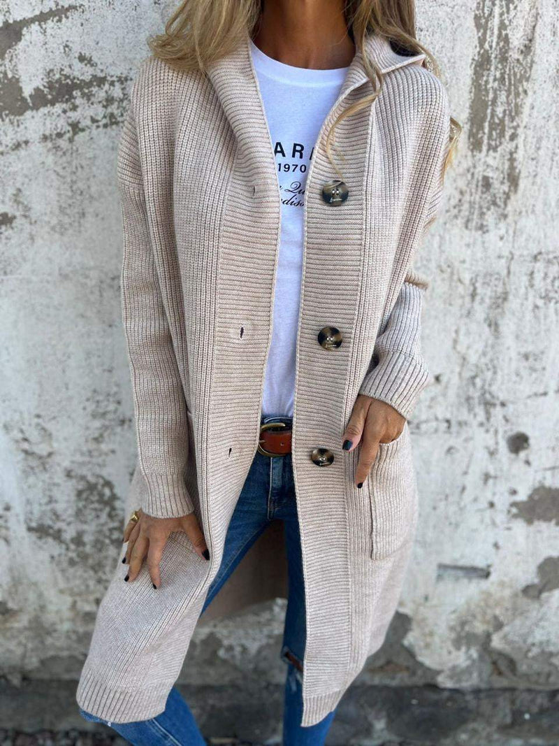 Susannah Ribbed Longline Button Through Pocket Cardigan