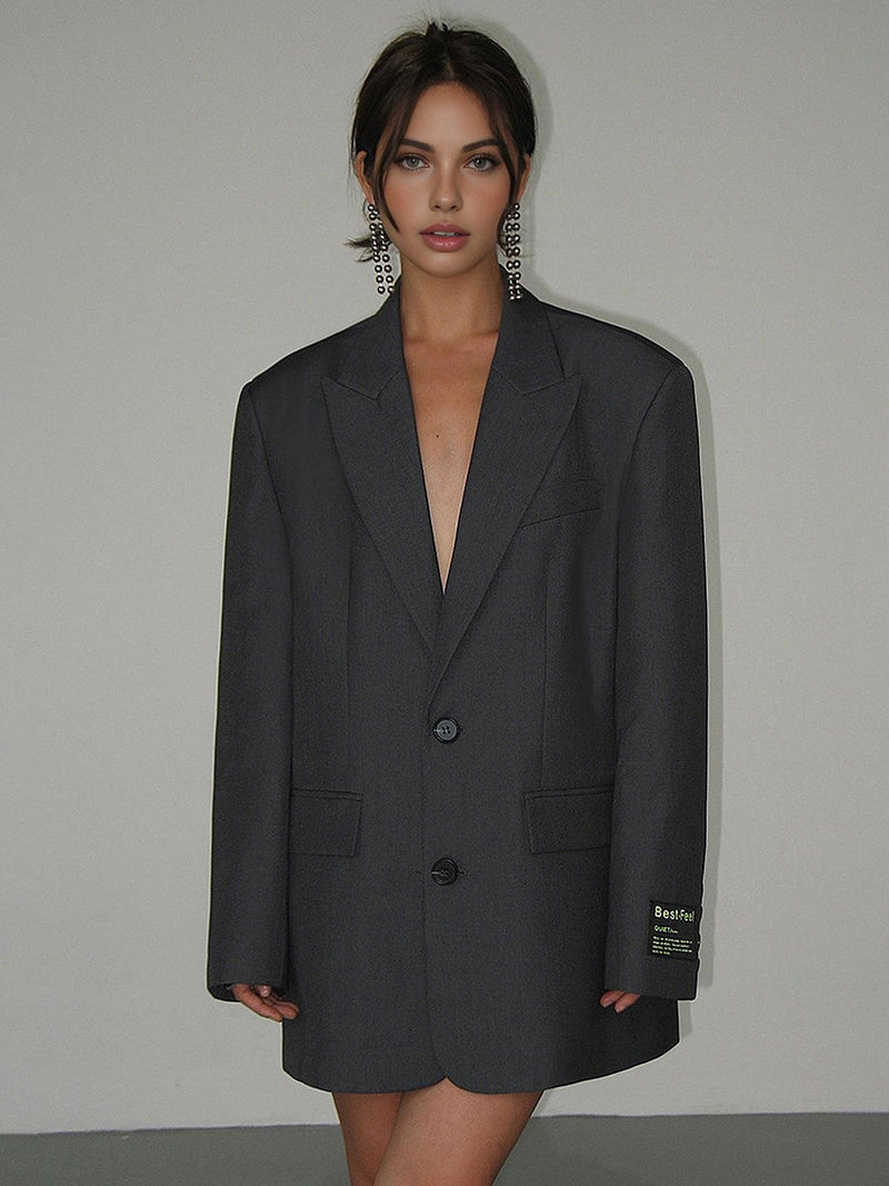 Nadine Oversized Wide Shoulder Single Breasted Blazer Coat