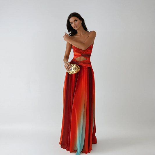Ariadne Ombre Twist Bust Strapless Column Occasion Maxi Dress