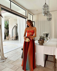 Ariadne Ombre Twist Bust Strapless Column Occasion Maxi Dress