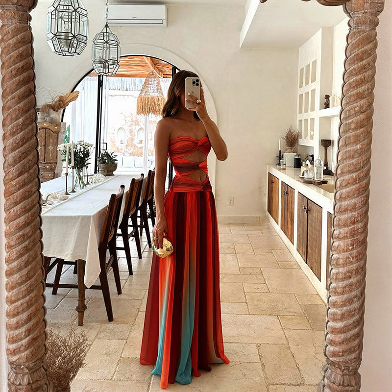 Ariadne Ombre Twist Bust Strapless Column Occasion Maxi Dress