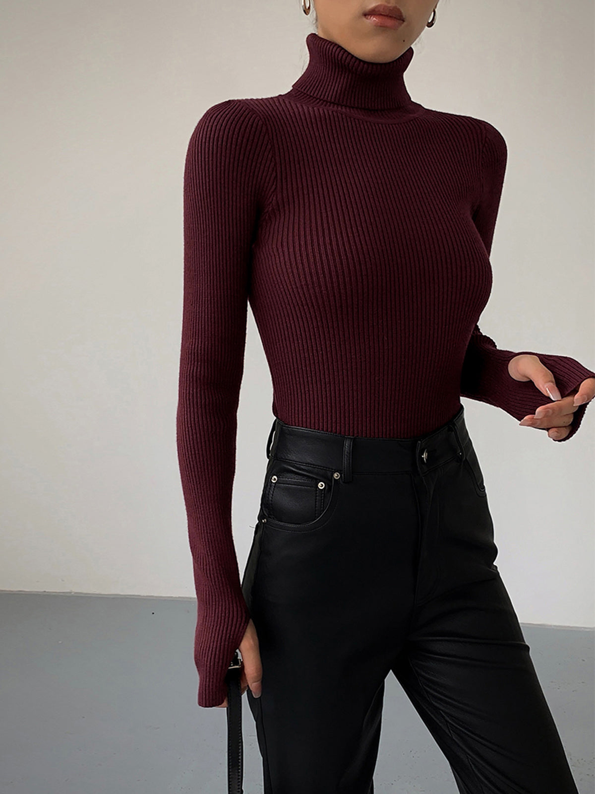 Esme Fine Rib Fitted Roll Neck Long Sleeve Knit Top