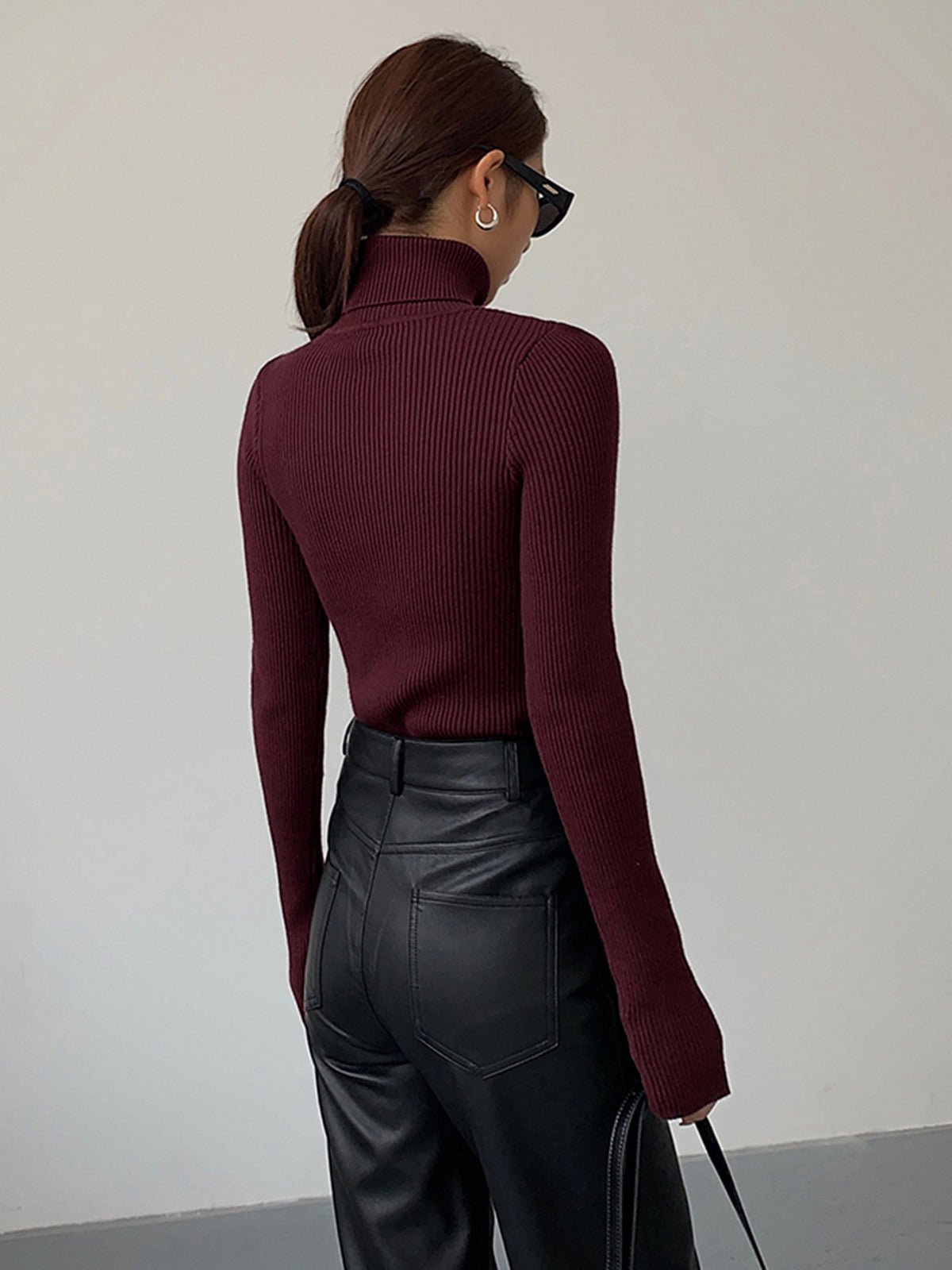 Esme Fine Rib Fitted Roll Neck Long Sleeve Knit Top