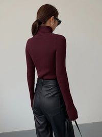 Esme Fine Rib Fitted Roll Neck Long Sleeve Knit Top