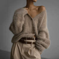 Undine Brushed Halo Knit V Neck Slouch Button Cardigan