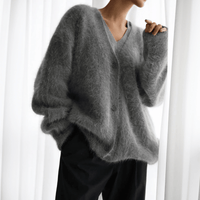 Undine Brushed Halo Knit V Neck Slouch Button Cardigan