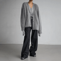 Undine Brushed Halo Knit V Neck Slouch Button Cardigan