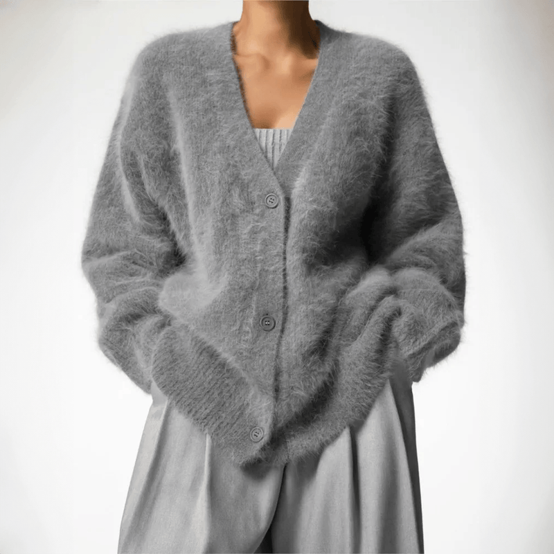 Undine Brushed Halo Knit V Neck Slouch Button Cardigan