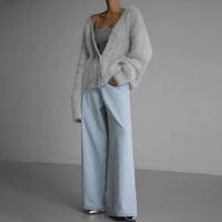 Undine Brushed Halo Knit V Neck Slouch Button Cardigan