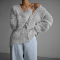 Undine Brushed Halo Knit V Neck Slouch Button Cardigan