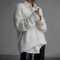 Undine Brushed Halo Knit V Neck Slouch Button Cardigan