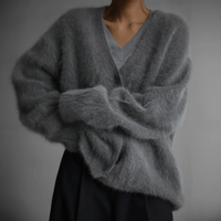 Undine Brushed Halo Knit V Neck Slouch Button Cardigan