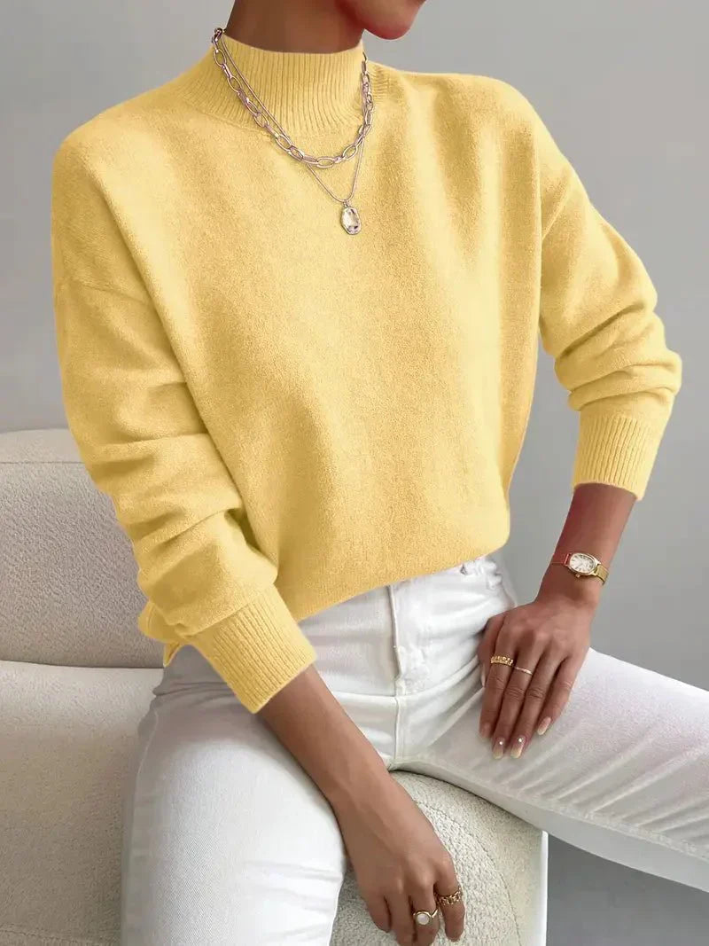 Flora Plain Fine Gauge Relaxed Crew Neck Knit Jumper - Yellow