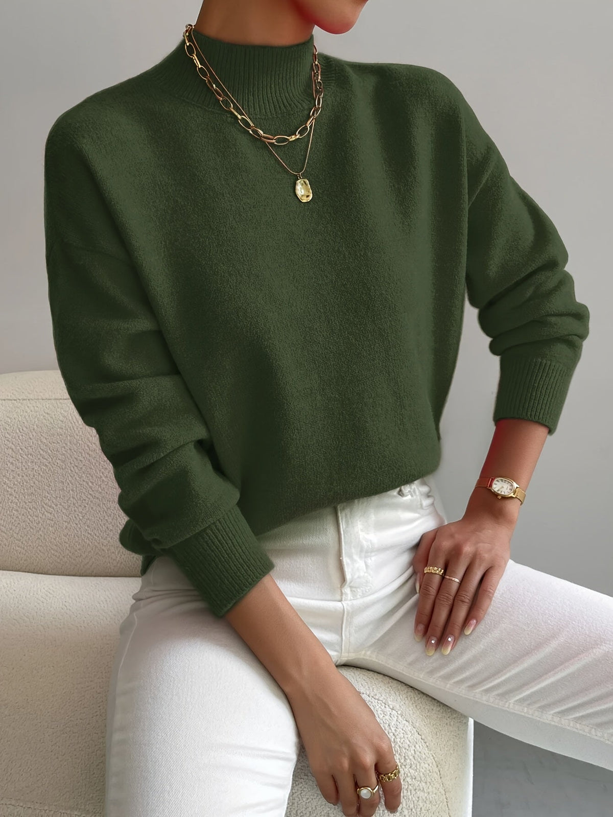 Flora Plain Fine Gauge Relaxed Crew Neck Knit Jumper - Green