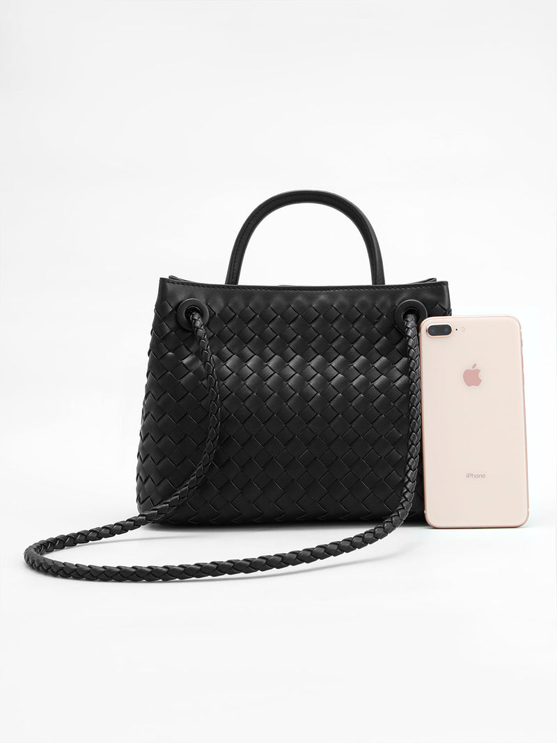 Poppy Woven Top Handle Knot Detail Structured Tote
