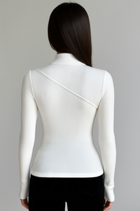 Aveline Diagonal Seam Fine Rib High Neck Fitted Knit Top
