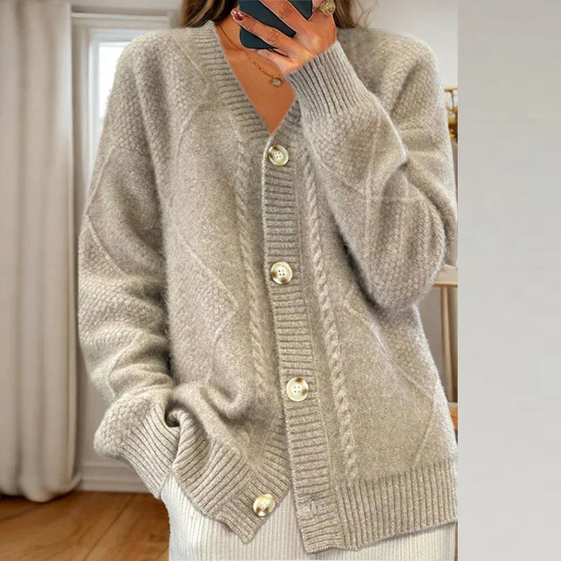 Nerissa Cable Panel Deep V Oversized Longline Cardigan - Light Gray