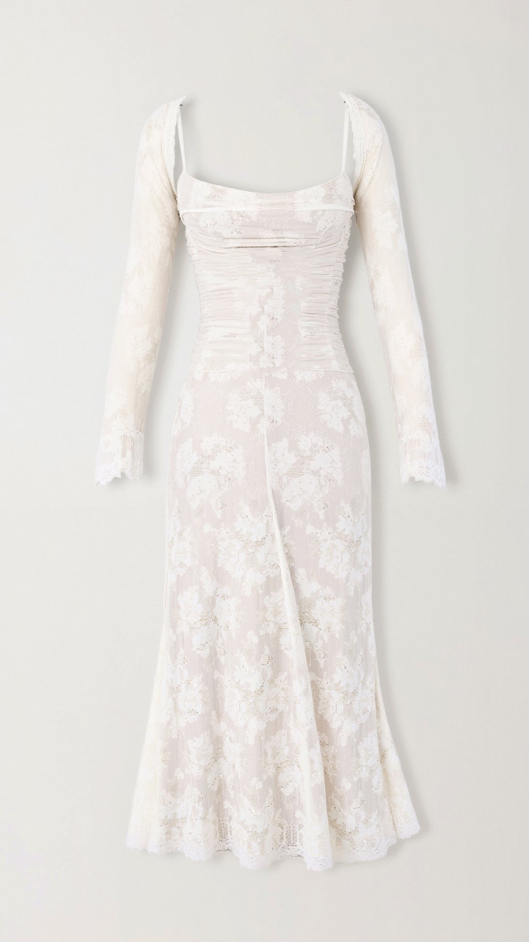 Aurelie All Over Lace Long Sleeve Fitted Column Maxi Dress - White
