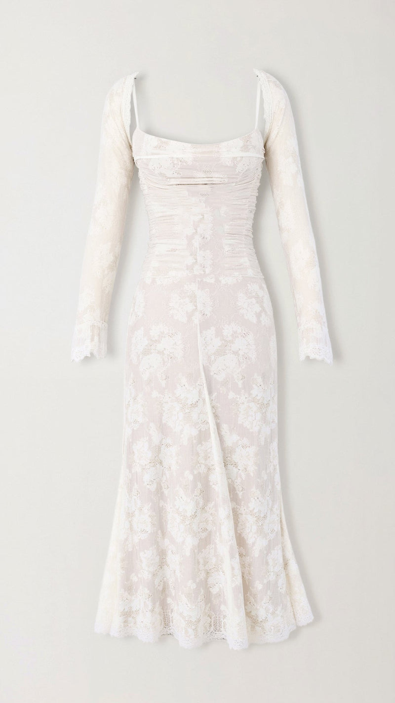 Aurelie All Over Lace Long Sleeve Fitted Column Maxi Dress