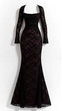 Aurelie All Over Lace Long Sleeve Fitted Column Maxi Dress