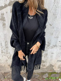Yolanda Fringed Hem Brushed Longline Open Wrap Cardigan