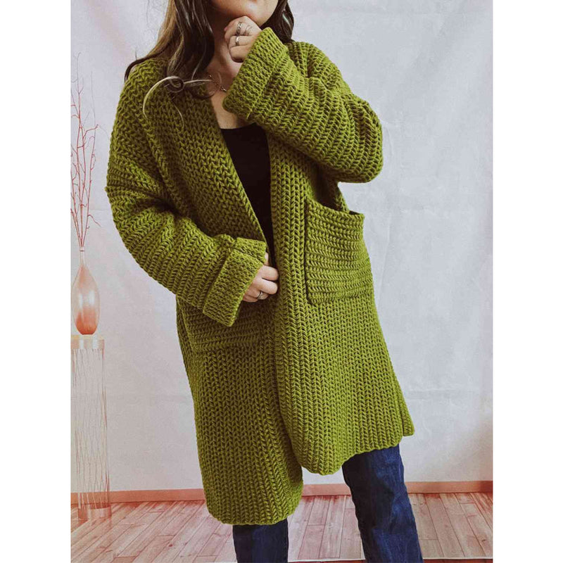 Tallulah Chunky Waffle Knit Open Front Longline Cardigan