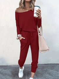 Clara Off Shoulder Sweatshirt and Drawstring Jogger Set