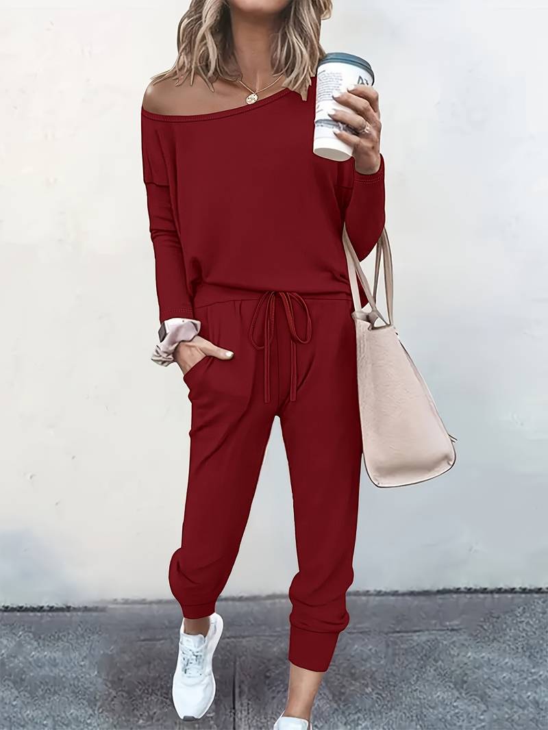 Clara Off Shoulder Sweatshirt and Drawstring Jogger Set