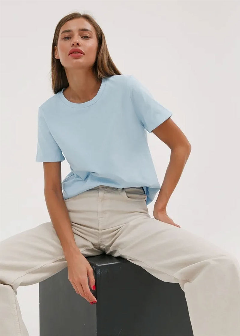 Eliane Plain Crew Neck Short Sleeve Relaxed Everyday Jersey Tee