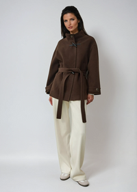 Raquel Funnel Neck Toggle Front Belted Short Wrap Coat